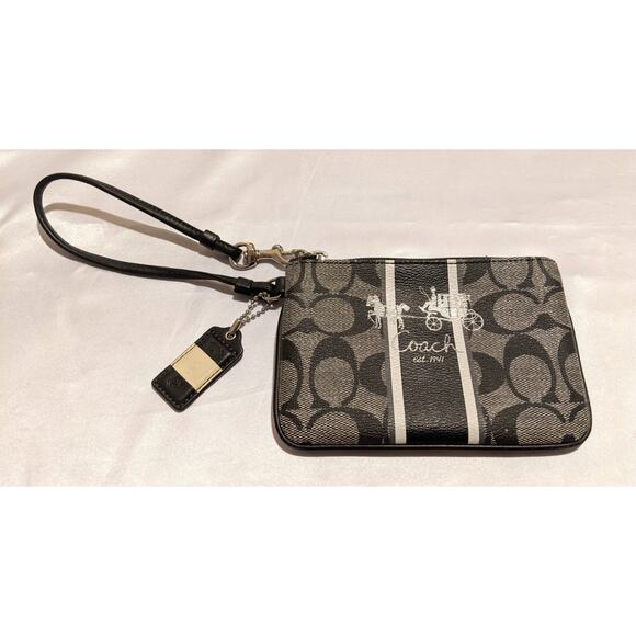 Coach Monochrome Signature Wristlet Wallet Black And White EUC - Picture 1 of 4